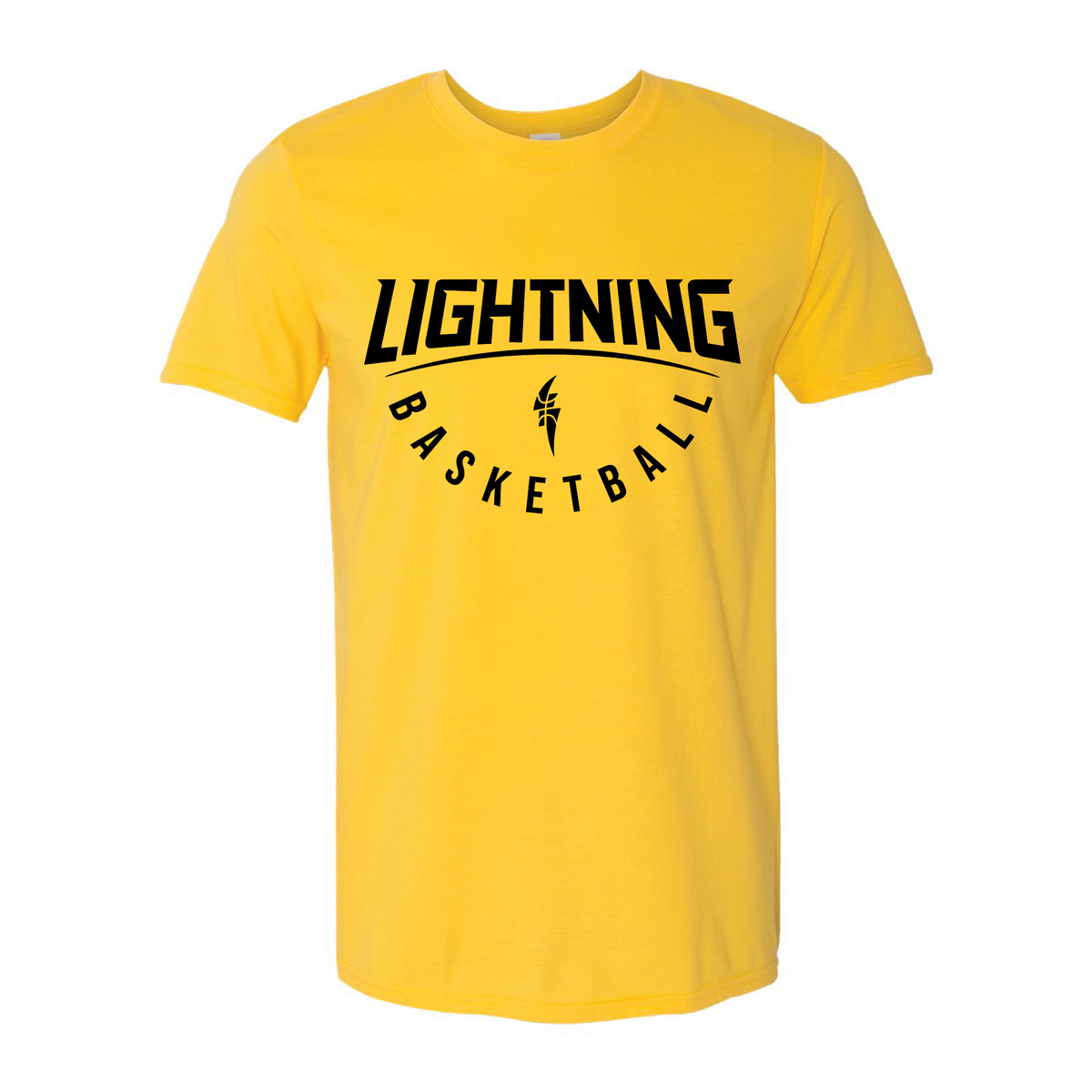 Adult 7.5 oz. Tee Shirt - Straight Line Logo - Black on Gold